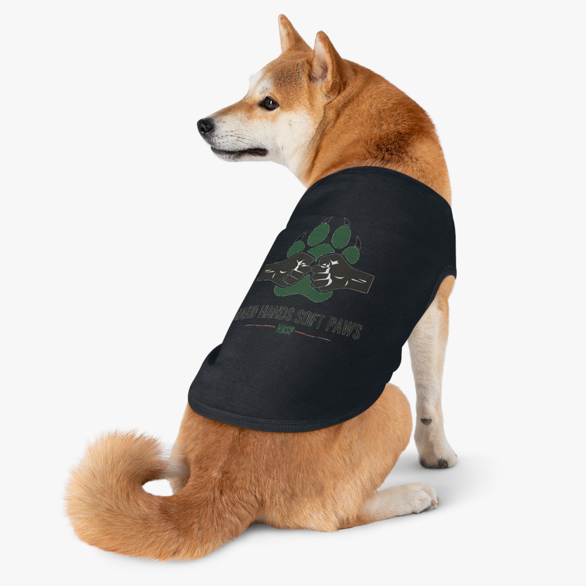 Pet Tank Top — "Hard Hands Soft Paws" Dog Tank with Paw & Fist Graphic
